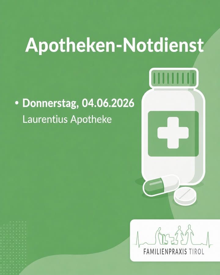 “Pharmacy emergency service” beside a drawn medicine bottle with a cross: Thursday, 04.06.2026, Laurentius Apotheke.