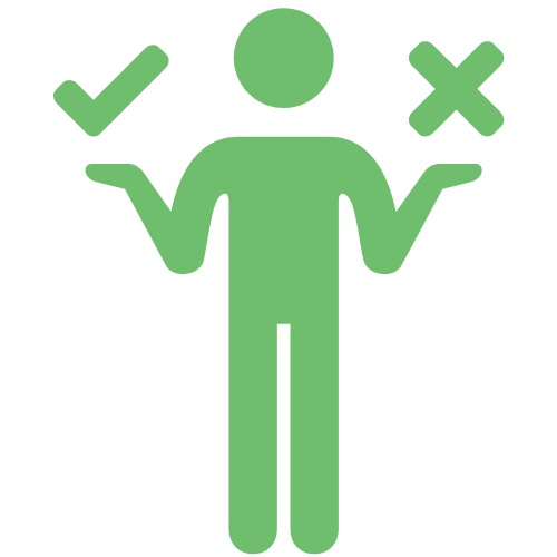 Person with a tick and a cross – symbol for medical decisions and patient wishes