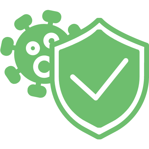 Virus with protective shield – symbol for proof of vaccination or proof of immunity