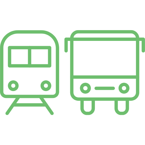 Symbolbild eines Autobusses und eines Zugs