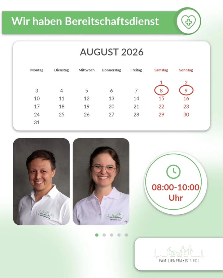 Bereitschaftsdienst am 8. und 9. August in der Familienpraxis Tirol in Wörgl